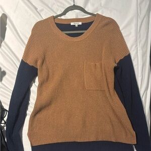Madewell Two-Tone Oversized Sweater - Tan and Navy